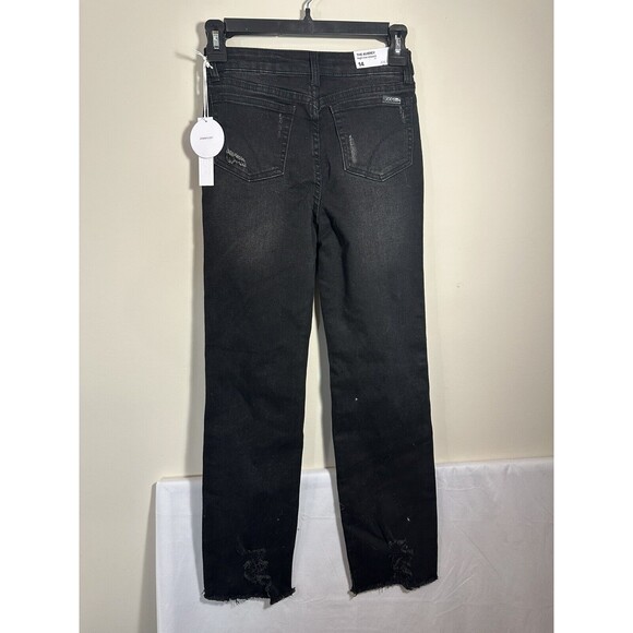Joe's Kids' The Aubrey Relaxed Distressed High Waist Jeans Black Rip, Size 14 - Picture 2 of 5
